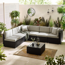 Orlando Black Rattan & Grey 6 Seat Modular Garden Sofa - thumbnail 4