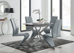 Lira 100cm Grey Metal Extending Dining Table & 4 Willow Chairs