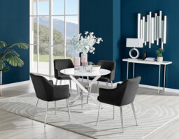 Novara White High Gloss Round Dining Table & 4 Calla Silver Leg Chairs - thumbnail 4