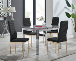 Enna White Glass Extending Dining Table and 4 Gold Leg Milan Chairs - thumbnail 2