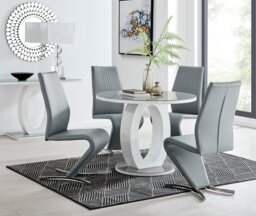 Giovani Grey White High Gloss And Glass Large Round Dining Table And 4 Willow Chairs Set - thumbnail 1