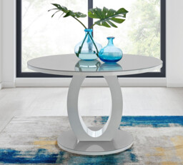 Giovani Grey White High Gloss And Glass Large Round Dining Table And 4 Willow Chairs Set - thumbnail 2