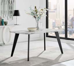 Furniturebox Andria Leg Marble Effect Dining Table and 6 Pesaro Leg Chairs, Engineered Wood/Metal/Velvet in Black - Size: 53x87x63 cm - thumbnail 2
