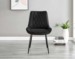 Furniturebox Andria Leg Marble Effect Dining Table and 6 Pesaro Leg Chairs, Engineered Wood/Metal/Velvet in Black - Size: 53x87x63 cm - thumbnail 8