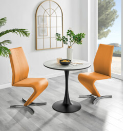 Elina White Marble Effect Round Dining Table & 2 Willow Chairs - thumbnail 4