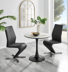Elina White Marble Effect Round Dining Table & 2 Willow Chairs - thumbnail 1