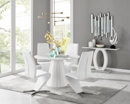 Palma White High Gloss Round Dining Table & 4 Willow Chairs - thumbnail 1