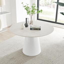Furniturebox Palma Stone Effect Round Dining Table & 4 Taupe Halle Chairs, Fabric/Metal/Engineered Wood in Beige - Size: 47.5x88x58.5 cm - thumbnail 3