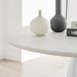 Furniturebox Palma Stone Effect Round Dining Table & 4 Taupe Halle Chairs, Fabric/Metal/Engineered Wood in Beige - Size: 47.5x88x58.5 cm - thumbnail 5