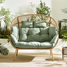 Beige Rattan & Green Garden Double Egg Chair Seat - thumbnail 2