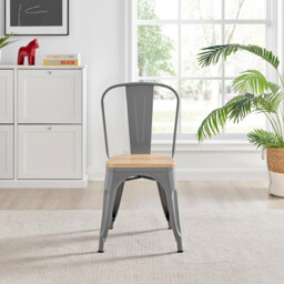 2x Colton Grey 'Tolix' Style Metal and Wood Dining Chairs - thumbnail 4