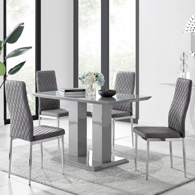 Imperia 4 Modern Grey High Gloss Dining Table And 4 Modern Milan Chairs Set - image 1