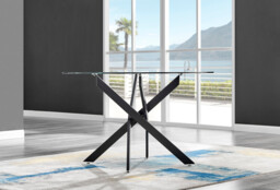 Novara Black Leg 120cm Round Glass Dining Table & 4 Milan Black Leg Chairs - thumbnail 2