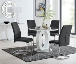 Giovani Grey White High Gloss And Glass Large Round Dining Table And 4 Lorenzo Chairs Set - thumbnail 1