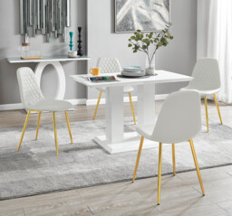 Imperia 4 Modern White High Gloss Dining Table And 4 Corona Gold Chairs Set - thumbnail 4