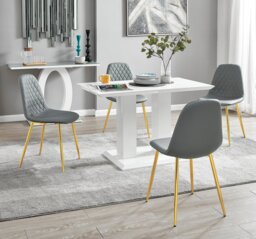 Imperia 4 Modern White High Gloss Dining Table And 4 Corona Gold Chairs Set - thumbnail 1