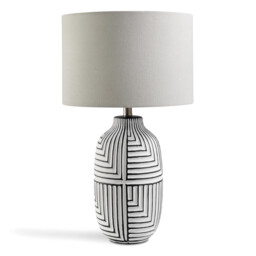 Maze Grey & Black Patterned Ceramic Round Table Lamp - thumbnail 4
