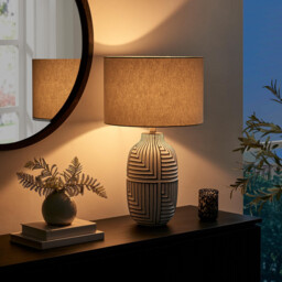 Maze Grey & Black Patterned Ceramic Round Table Lamp - thumbnail 3