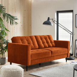 Jolene Burnt Orange Velvet 3 Seater Sofa - thumbnail 1