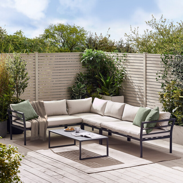 Montenegro Grey Metal & Light Grey 6 Seat Corner Garden Sofa Set - image 1