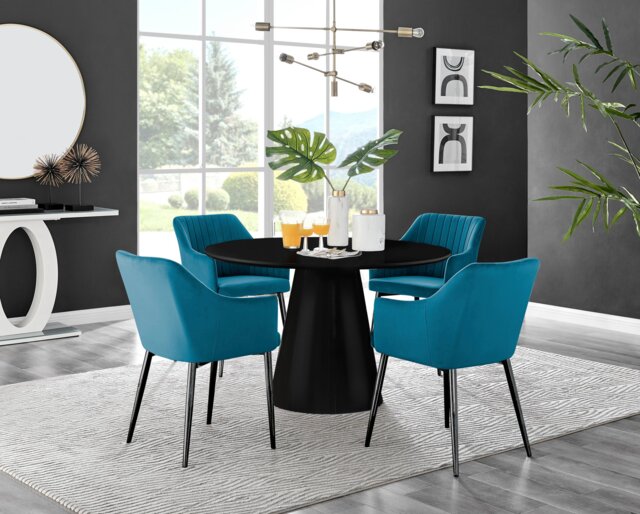 Palma Black Semi Gloss Round Dining Table & 4 Calla Black Leg Chairs - image 1