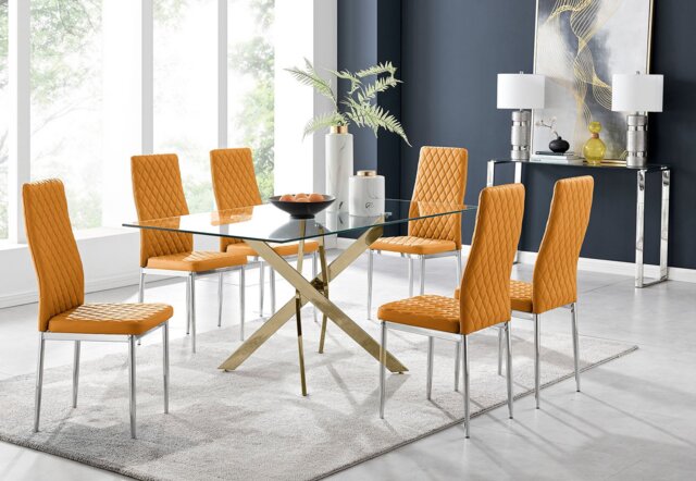 Leonardo 6 Gold Dining Table and 6 Milan Chairs - image 1