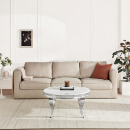 Skye Round White Marble Glass and Metal Coffee Table - thumbnail 2