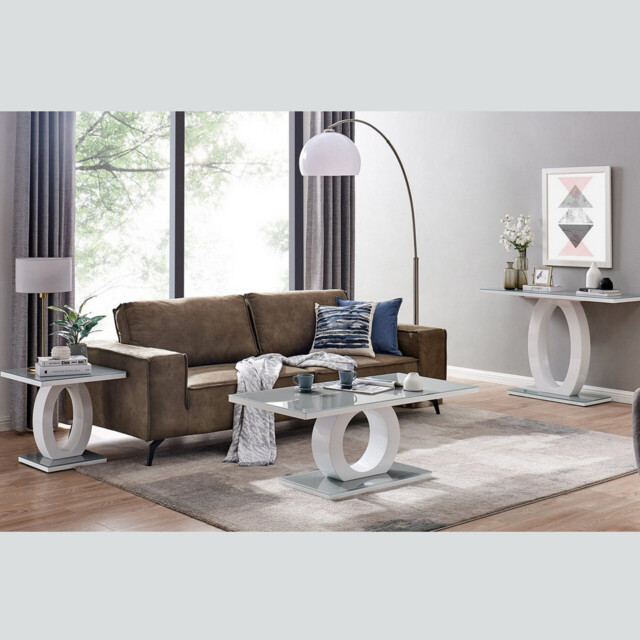Giovani Grey White High Gloss Glass Console Coffee End Side Table Set - image 1