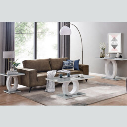 Giovani Grey White High Gloss Glass Console Coffee End Side Table Set - thumbnail 1