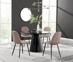 Palma Black Semi Gloss Round Dining Table & 4 Corona Black Leg Chairs - thumbnail 1
