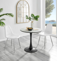 Elina White Marble Effect Round Dining Table & 2 Corona Silver Chairs - thumbnail 4