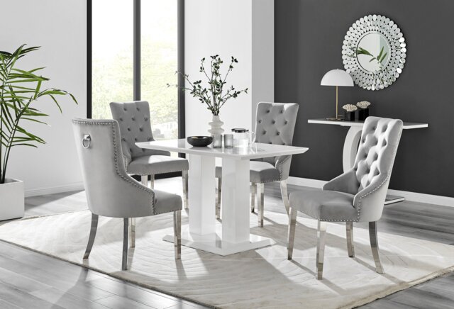 White Imperia 4 Table & 4 Velvet Belgravia Chairs - image 1