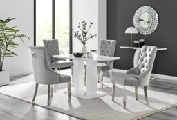 White Imperia 4 Table & 4 Velvet Belgravia Chairs - thumbnail 1