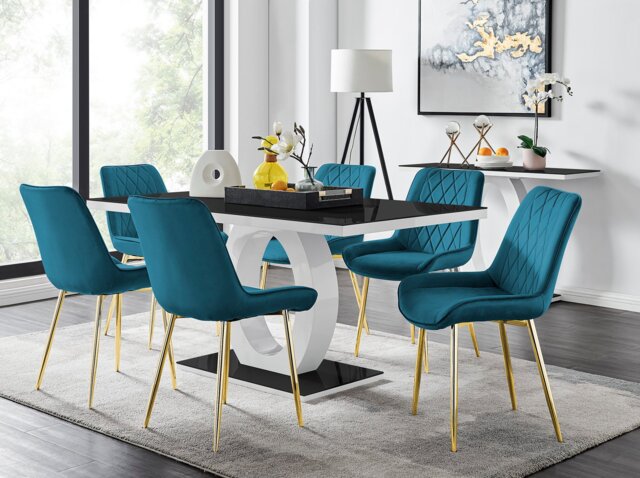 Giovani 6 Black Dining Table & 6 Pesaro Gold Leg Chairs - image 1