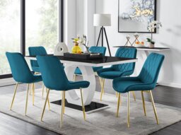 Giovani 6 Black Dining Table & 6 Pesaro Gold Leg Chairs - thumbnail 1
