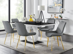 Giovani 6 Black Dining Table & 6 Pesaro Gold Leg Chairs - thumbnail 3