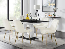 Giovani 6 Black Dining Table & 6 Pesaro Gold Leg Chairs - thumbnail 4