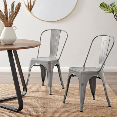2x Colton Grey 'Tolix' Style Metal Dining Chairs - image 1