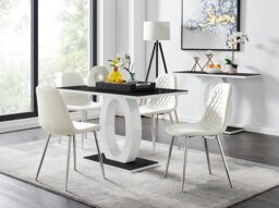 Giovani 4 Black Dining Table & 4 Corona Silver Leg Chairs