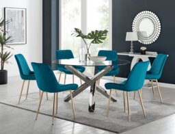 Vogue Round Dining Table and 6 Pesaro Gold Leg Chairs - thumbnail 1