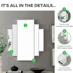 Deco Silver Large 1920s Inspired Wall Mirror - thumbnail 2