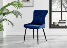 2x Nora Navy Blue Velvet Dining Chairs Black Legs - thumbnail 2