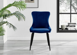 2x Nora Navy Blue Velvet Dining Chairs Black Legs - thumbnail 3
