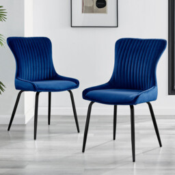 2x Nora Navy Blue Velvet Dining Chairs Black Legs - thumbnail 1