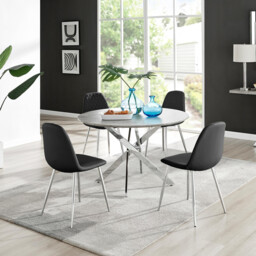 Novara Grey Concrete Effect 120cm Round Dining Table & 4 Corona Silver Leg Chairs - thumbnail 4