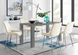 Pivero 6 Grey Dining Table and 6 Pesaro Silver Leg Chairs
