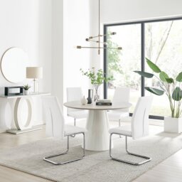 Palma Beige Stone Effect Round Dining Table & 4 Lorenzo Chairs - thumbnail 1