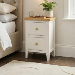 Belle 2 Drawer Solid Oak Wood and Cream Slim Bedside Table