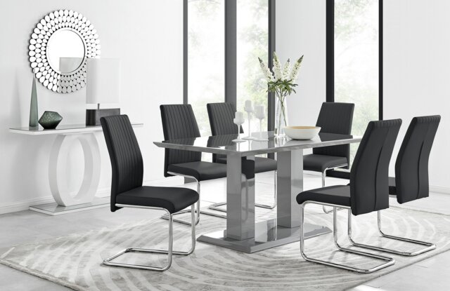 Imperia Grey Modern High Gloss Dining Table And 6 Lorenzo Dining Chairs Set - image 1