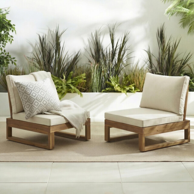 2x Brisa Natural Wood and Cream Garden Chairs Set - image 1